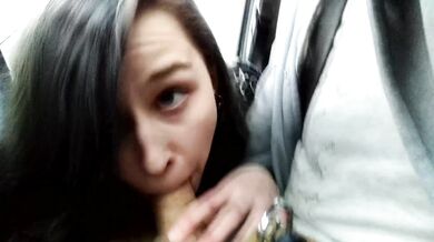 Highway Head - little horny Cocksucker gives Blowjob in Car while driving