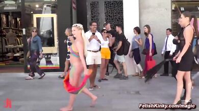 Body painted girl Sienna Day paraded and fucked in public