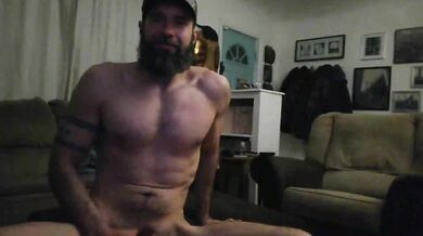 Hairy Jock Jerks Off His Long Cock and Eats Cum