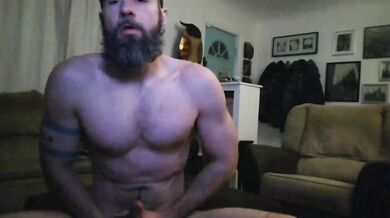 Hairy Jock Jerks Off His Long Cock and Eats Cum
