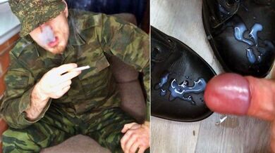 Soldier FUCKS Young Gay and CUMs on his BOOTS / Man Moans / Dirty Talk / Smoking