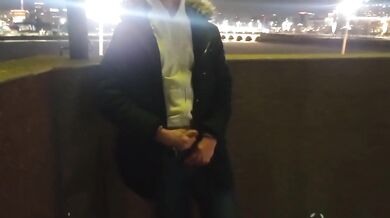 guy masturbates in the city center. EXTREME