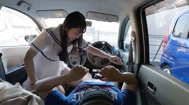 Cute Japanese Idol②Rich in-car sex in the parking lot . Pleasant large amount of Creampie.