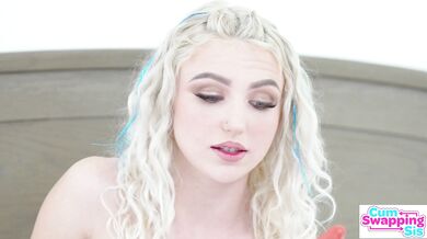 Cum Hungry Blonde hotties Molly Little & Britt Blair compare popsicle sucking to blowjobs