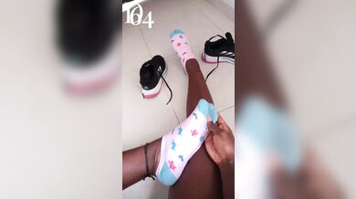 Sweaty and sensual feet, oil massage and nail decoration