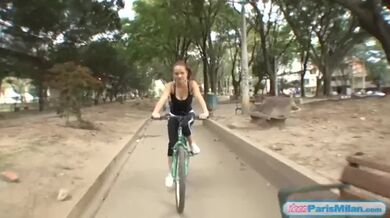Busty fit teen slut cycles around town