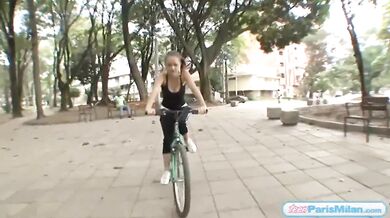 Busty fit teen slut cycles around town