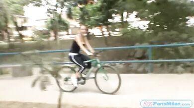 Busty fit teen slut cycles around town