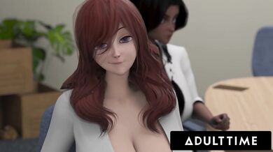 CUSTOMER SERVICE - Huge Tits Futanari Babe Creampies Boss With Her Big Cock To Save Her Employees