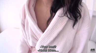 Pale and curvy courageous Japanese first time amateur submits herself to a full body measuring examination before having sex