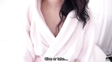 Pale and curvy courageous Japanese first time amateur submits herself to a full body measuring examination before having sex