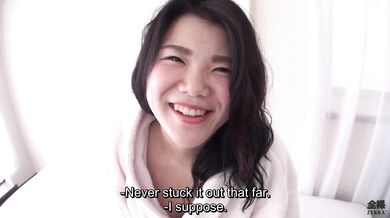 Pale and curvy courageous Japanese first time amateur submits herself to a full body measuring examination before having sex
