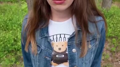 Brunette babe loves sucking my cock outside