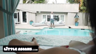 Little Asians - Horny Muscular Guy Serves Skinny Babe His Huge Dick To Help Her Cum Outdoors