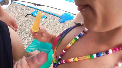 Fucking my sexy blonde wife outside by the pool