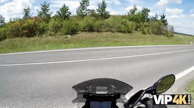 VIP4K. Pretty brunette loves to ride bikes and huge cocks. Hot sex with George Uhl & Helina Dream