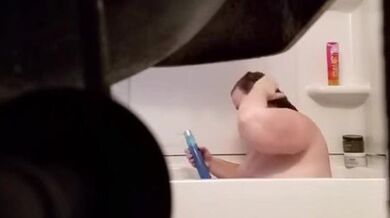 Fat Grandma C.K. washing her fat body.