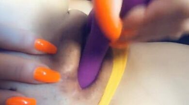 Wife plays with pussy and has creamy orgasm