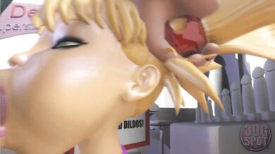3DGSPOT - Blonde Teen Deepthroats And Gags A Huge Cock In A Dildo Shop! 3D ANIMATION!