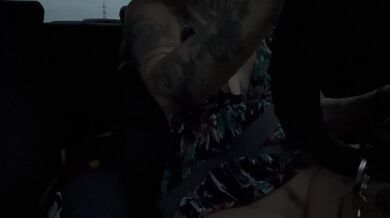 I can't keep my hands off myself. hot tattooed woman spontaneously in the car