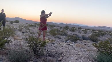 Naked Girl Shooting Gun in Las Vegas Desert - Jamie Stone