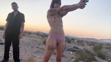 Naked Girl Shooting Gun in Las Vegas Desert - Jamie Stone