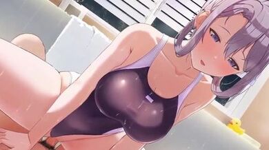 New step sister in swimsuit sits on her brother happiness double room