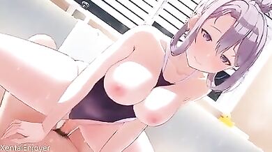 New step sister in swimsuit sits on her brother happiness double room