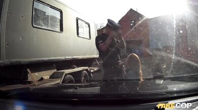 Fake Cop - Uniformed cop picks up redhead and fucks her outdoors