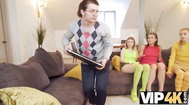 VIP4K. While man is busy hot ladies in colorful lingerie lick each others clits (Hot Pearl)