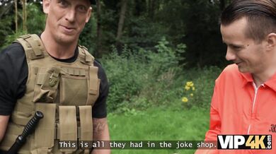 VIP4K. Blonde cougar with massive boobs was so kind to a robber