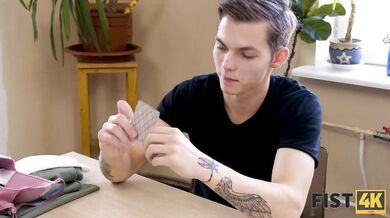 FIST4K Guy wins strip poker game and shoves fist into GFs tight pussy