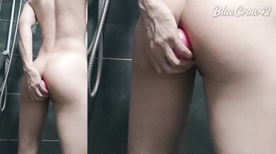 After lied eggs, I cummed in 1 minute by jerking off while a glass dildo in my ass