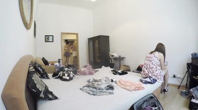 Behind the scenes of a four girls sexy lingerie and panties try on haul day with lots of different outfits costume uniform