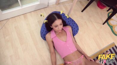 Fake Hostel - sexy cheating lesbian gets off on a creampie before her girlfriend gets one starting a threesome!