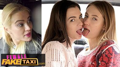 Female Fake Taxi - Three beautiful babes use sex toys in a taxi