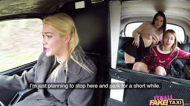 Female Fake Taxi - Three beautiful babes use sex toys in a taxi