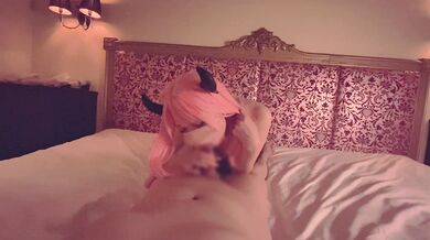 Hungry lecherous succubus gets a thick blowjob with saliva that makes her super sensitive!