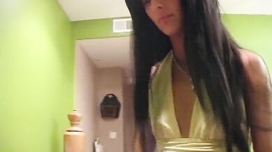 Horny plumber gets his balls and dick slapped by a sexy brunette babe
