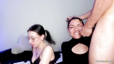 Horny Besties On Their Knees To Worship Hard Dicks