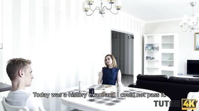 TUTOR4K. Guy makes body of professor in stockings shake in carnal pleasure