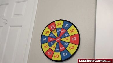 Two hot girls fucking their friend after a strip darts game gone well