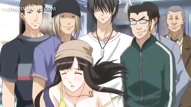 Big breasted hentai sex slave gets nipples pinched in public (Getting hot)