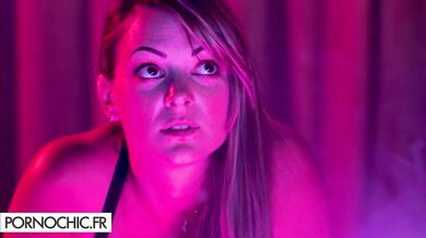 The busty blonde does her show