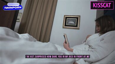 Stepmom get surprise oral creampie while helps to cum for step son in share bed before fuck