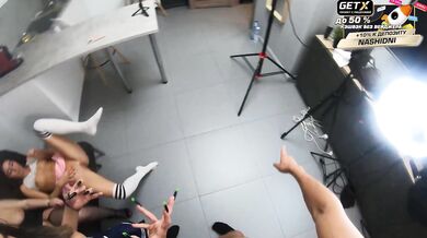 Behind the Scenes Orgy: Three Hot Girls and Two Milf Babes in a Sexy Interracial Romp