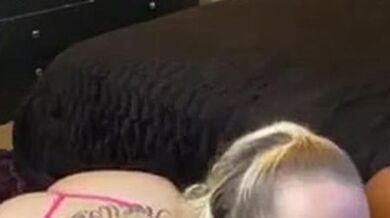 Chubby Blonde with big tits sucking black cock