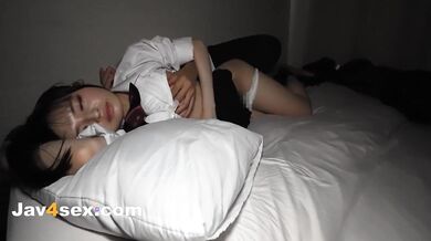 Horny Japanese schoolgirl gets creampied in her trimmed vagina by a rigorous and domineering guy - a sloppy XXX JAV!