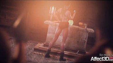 Raider Lara having threesome in an ancient tomb in a 3D animation