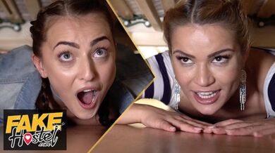 Fake Hostel - the classic girls Stuck Under A Bed with Cherry Kiss and Katy Rose fucked doggystyle